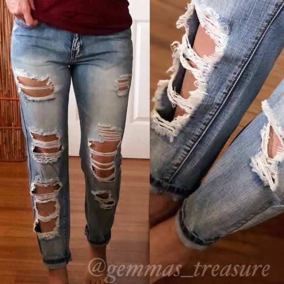 Denim - Distressed Boyfriend Jeans!!